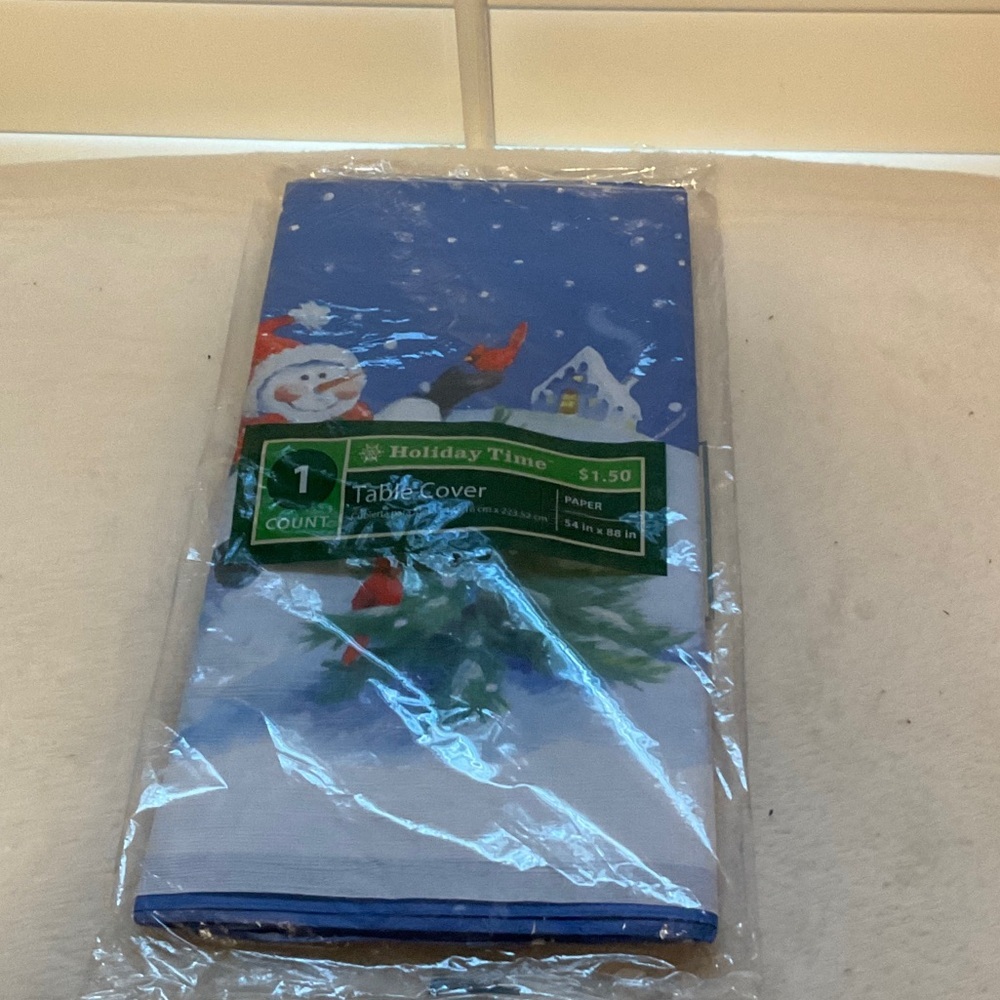 Holiday Time Blue and White Table Cover